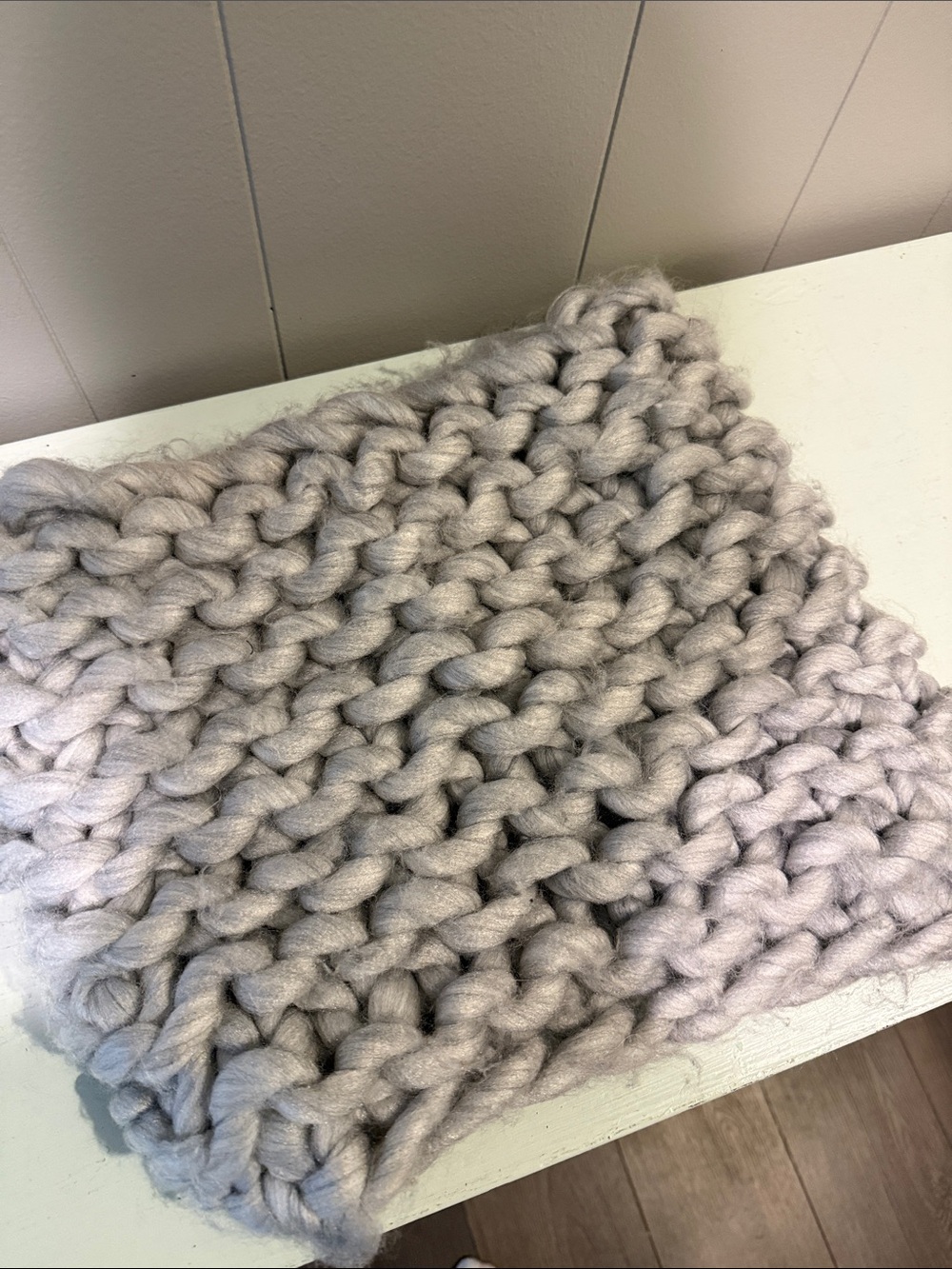 Hand-Knit Chunky Infinity Scarf in Light Gray - Picture 2 of 2